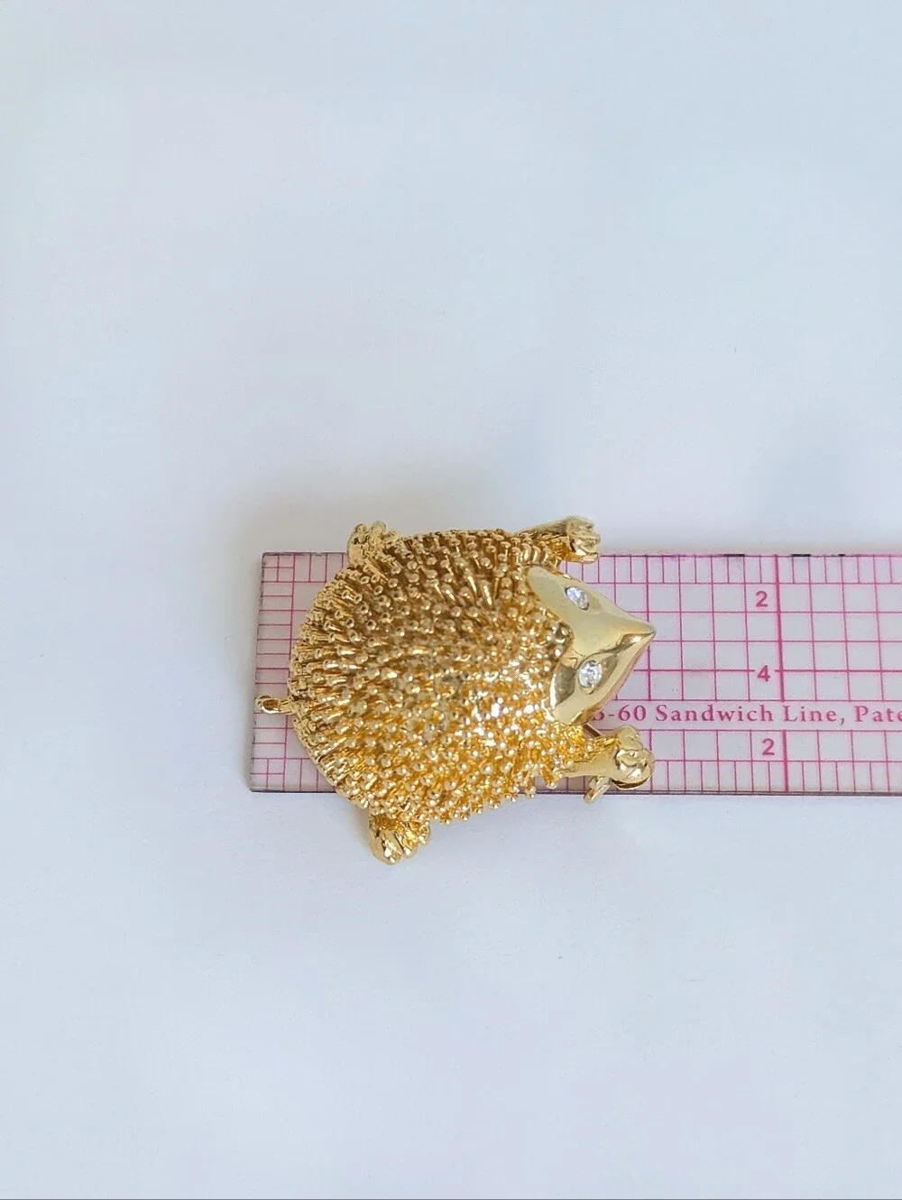 Vintage Hedgehog Brooch Gold Tone Rhinestone Eye Textured Figural Animal Pin
